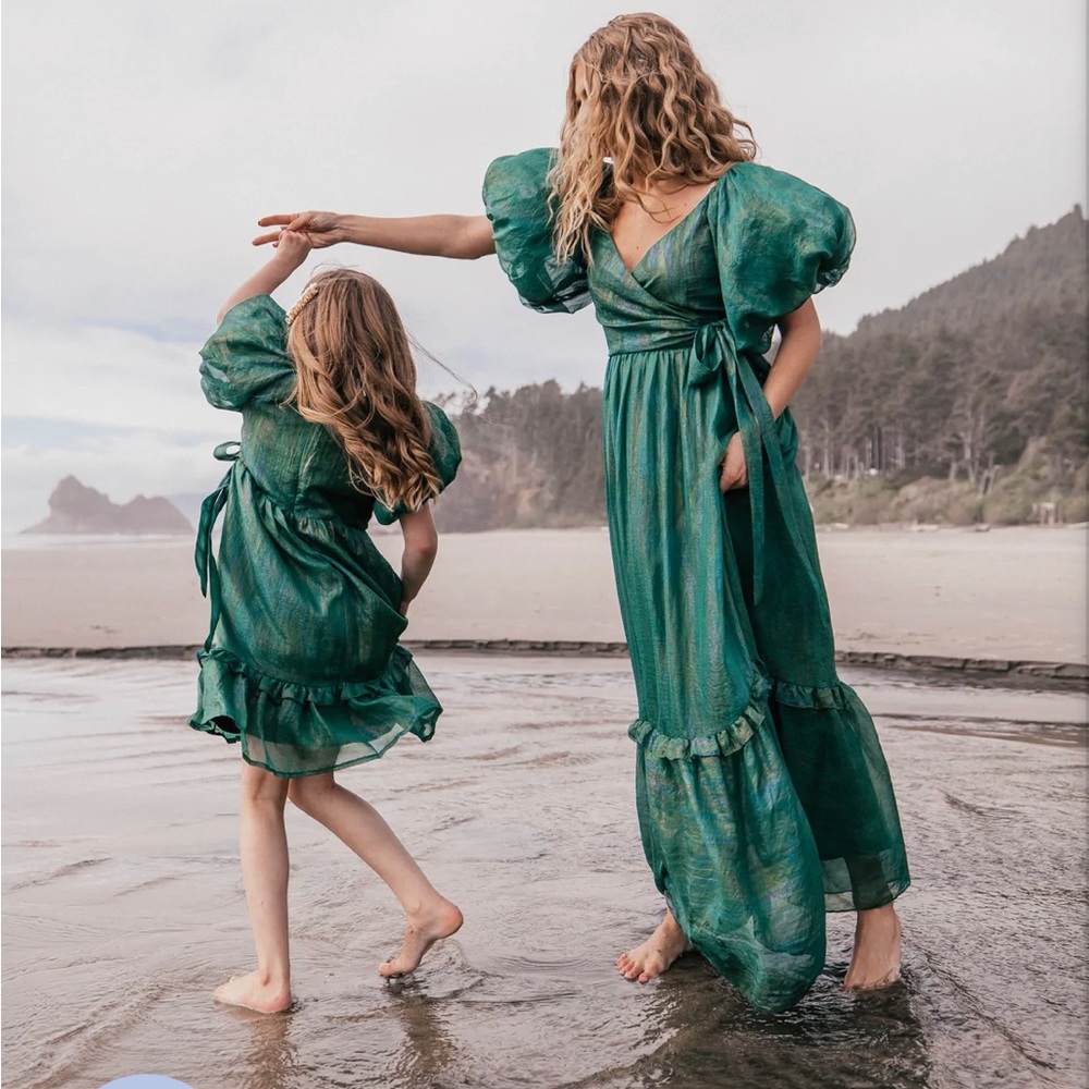 Green Puff-Sleeve Wrap Maxi Dress - Women